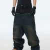 MJ016  Men's 15.5 OZ Y2K Baggy Double Waist Wide Leg Patchwork Jeans