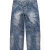 JK9661 Men's Moto Biker Laser Etching Stitched Embossed Jeans