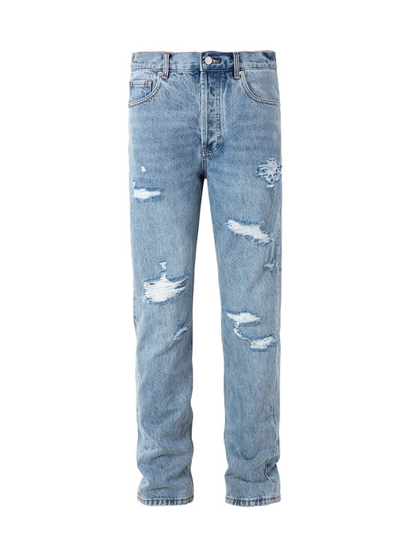 8001 Men's 11.5 OZ Slim Fit Straight Destroyed Ripped Jeans