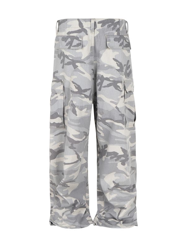 ZJ113  Men's 100% Cotton Baggy Military Snow Camo Cargo Pants