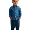Baby Boys 6.6 OZ Classic Minimal Casual 100% Cotton Long Sleeve Denim Shirts