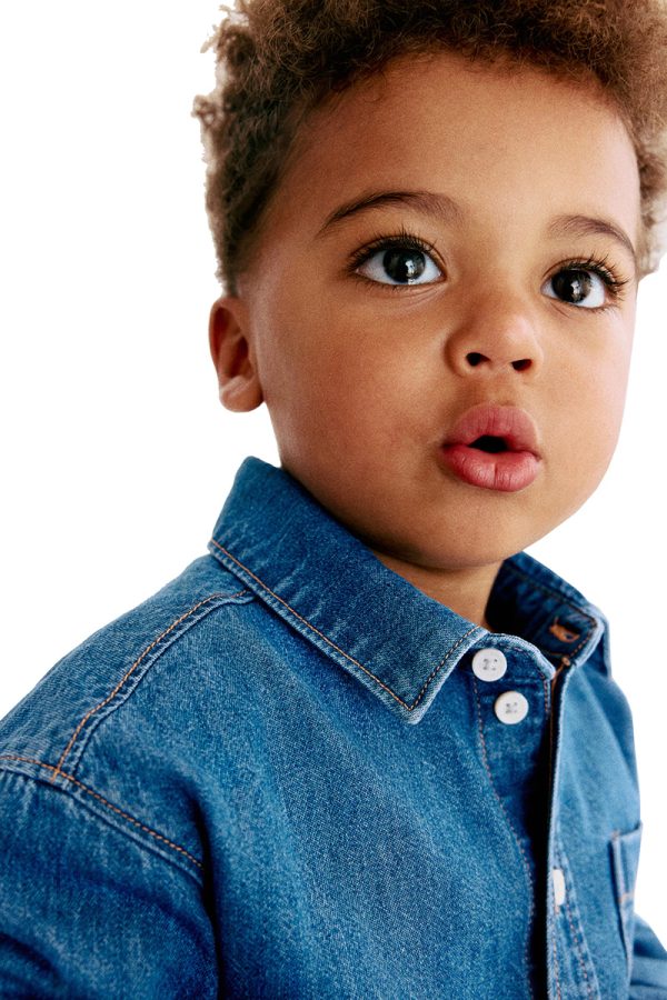 Baby Boys 6.6 OZ Classic Minimal Casual 100% Cotton Long Sleeve Denim Shirts