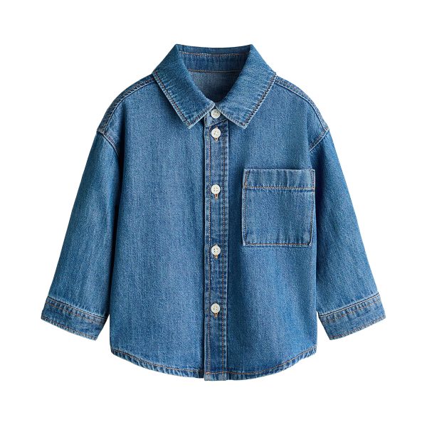 Baby Boys 6.6 OZ Classic Minimal Casual 100% Cotton Long Sleeve Denim Shirts
