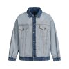 W310 Men's 14.8 OZ Reverse Inside Out Denim Contrast Dark Blue Collar Cuff Hem Trucker Jackets