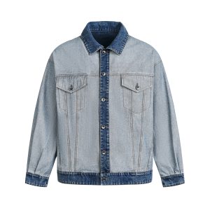 1789203057605471.jpg W310 Men's 14.8 OZ Reverse Inside Out Denim Contrast Dark Blue Collar Cuff Hem Trucker Jackets