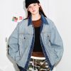 W310 Men's 14.8 OZ Reverse Inside Out Denim Contrast Dark Blue Collar Cuff Hem Trucker Jackets
