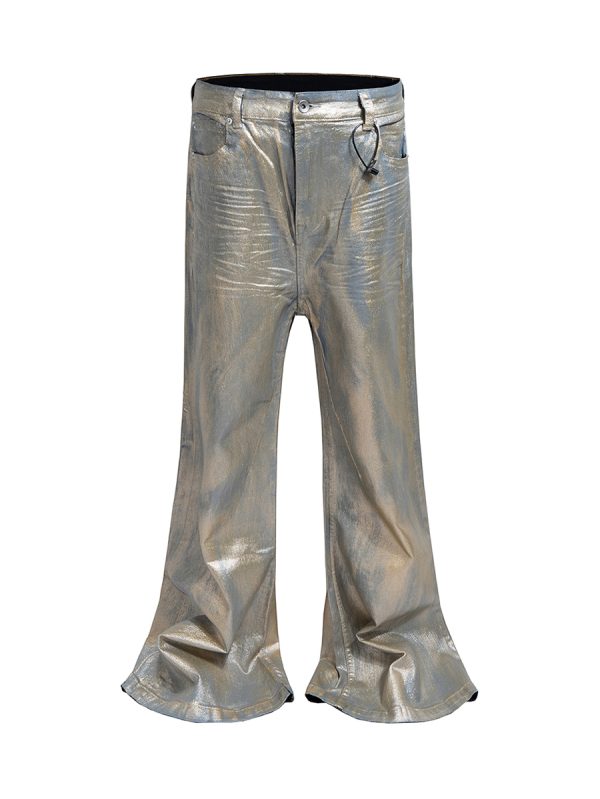 ZJ151 Men's 13.6 OZ Stretch Foil Hot‑Stamping Coated Flared Jeans