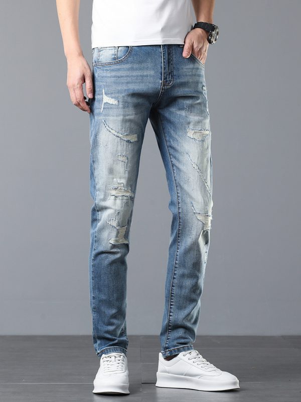 5107  Men's 10.8 OZ Vintage Destroyed Wash Ripped Distressed Skinny Jeans