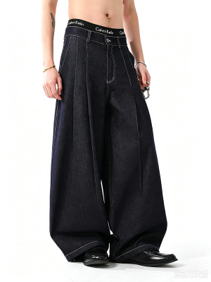 1790131473443350.png 3066 Men's 10.8 OZ Baggy Raw Dark Indigo Denim Pleated Balloon Jeans