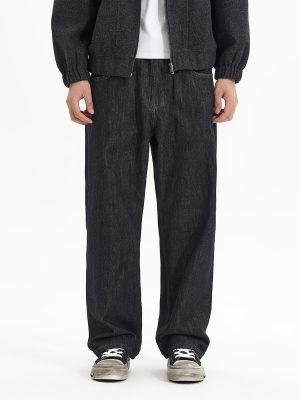 1790217871290122.jpg DK3070 Men's 13.6 OZ Black Raw Denim Loose Straight Jeans
