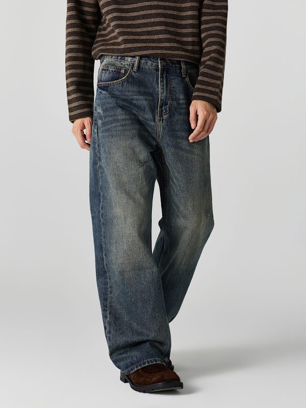 DL3100  Men's 13.2 OZ Distressed Vintage Wash Bootcut Jeans