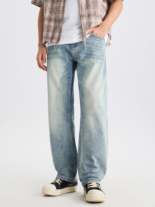 1790235051642898.jpg DZ2017 Men's 11.8 OZ Light Vintage Faded Wash Regular Straight Jeans
