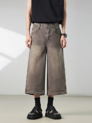 721  Men's Dyed Back‑half Elastic Waistband 8/10 Length Cropped Jeans
